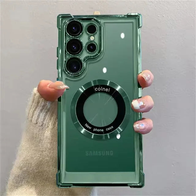For Magsafe Plating Phone Cases For Samsung Galaxy S25 S24 S23 S22 Ultra S21 Plus FE 5G Note 20 Shockproof Clear Magnetic Cover