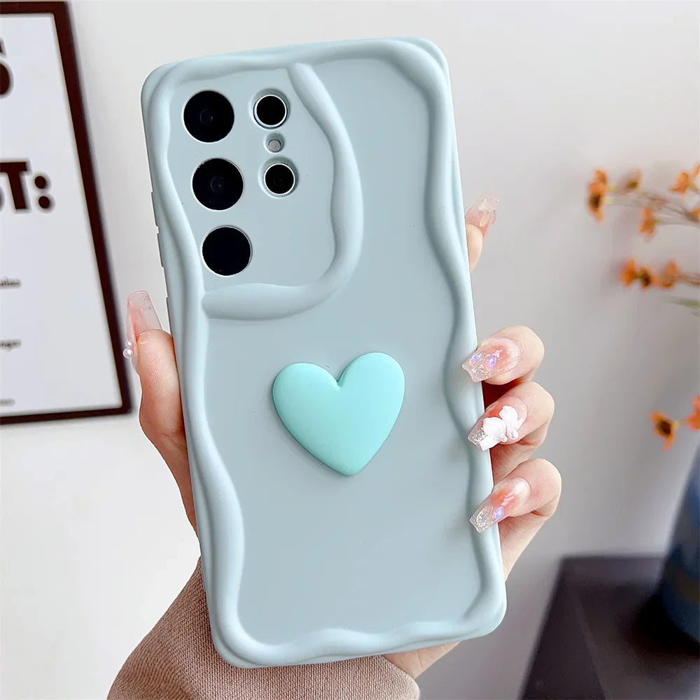 Cute Cartoon Love Heart Case for Samsung Galaxy S24 Ultra S23 S22 Plus S21 S20 FE A54 A34 A14 A73 A53 A52 A31 Soft Wave Cover