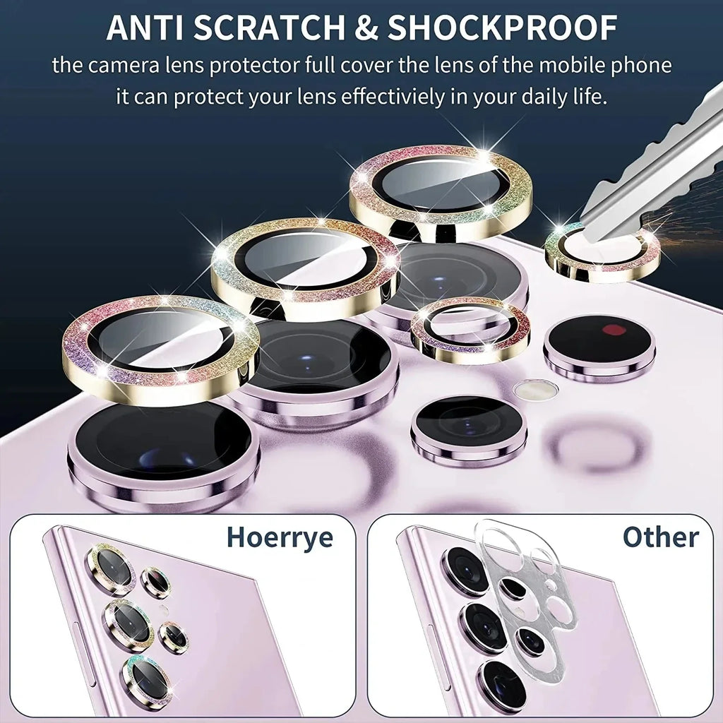 Glitter Camera Glass for Samsung Galaxy S24 Ultra , S23 Ultra , S22 Ultra , S24 Protective Lens Ring Screen Protector