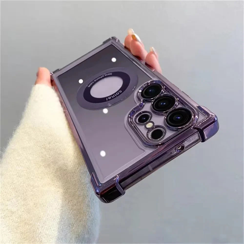 For Magsafe Plating Phone Cases For Samsung Galaxy S25 S24 S23 S22 Ultra S21 Plus FE 5G Note 20 Shockproof Clear Magnetic Cover