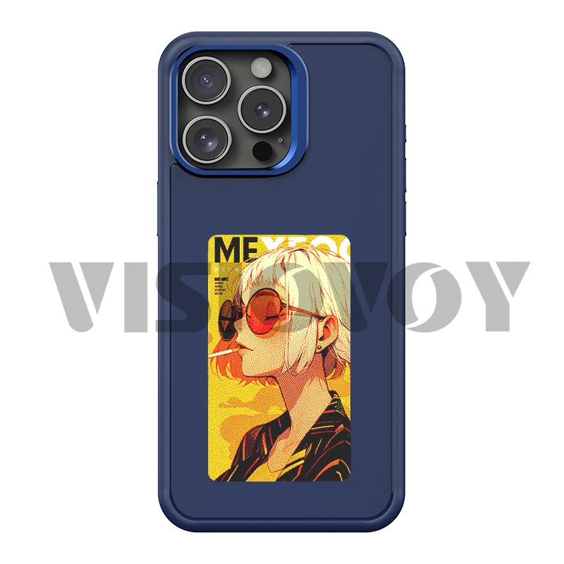 NFC Function Smart Phone Case For iphone 16 15 14 13 Pro Max E ink 4 Color Screen DIY Fashion Phone Cover Cartoon Girl New Funda