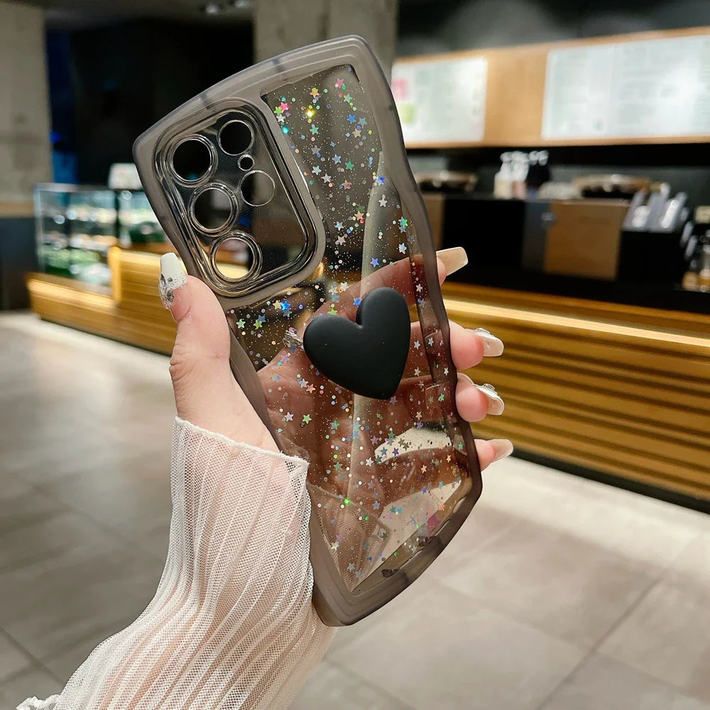 Glitter Love Heart Case for Samsung Galaxy S24 Ultra S23 S22 Plus S20 S21 FE Note 20 A54 A55 A35 A25 A15 A34 A14 A24 Clear Cover