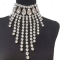 Rhinestone Glass Crystal & AB Drop Tassel Choker Necklace
