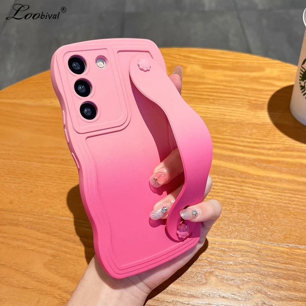 Gradient Wristband Bracket Case for Samsung Galaxy S24 S23 Ultra S22 Plus S21 S20 FE A54 A34 A53 A52 A14 Wrist Strap Stand Cover