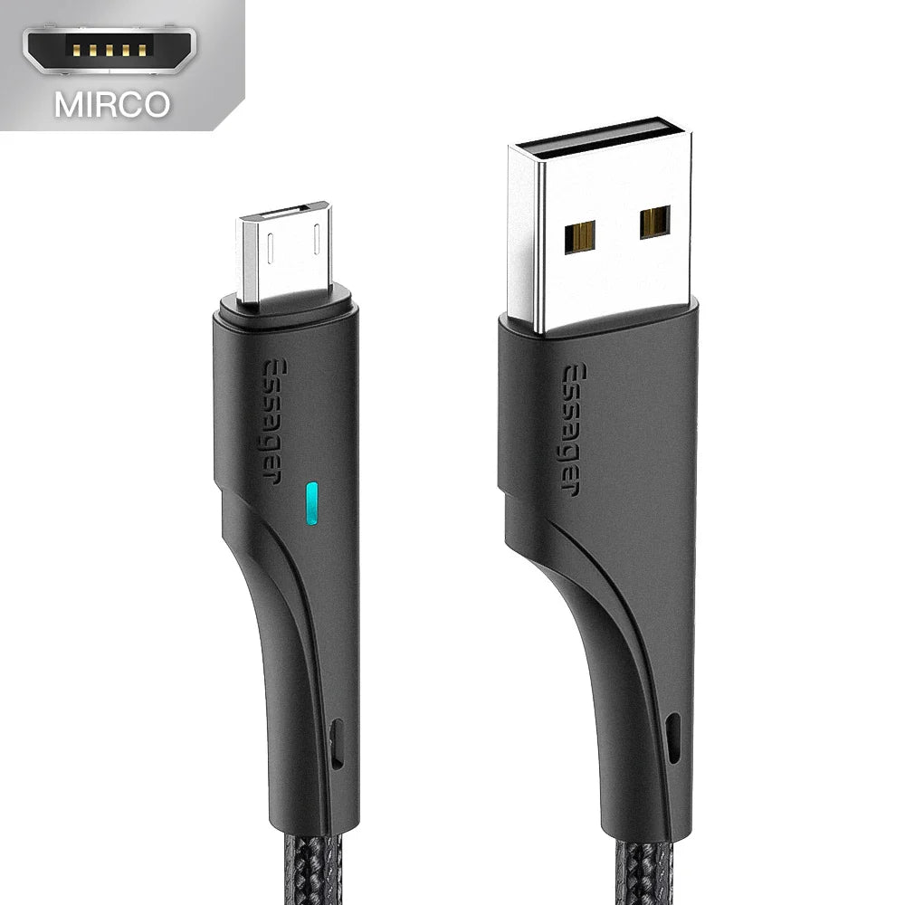Essager Micro USB Cable Fast Charging Data Cable For Xiaomi Realme Redmi Note Samsung Mobile Phone Charger Cord Micro USB Wire