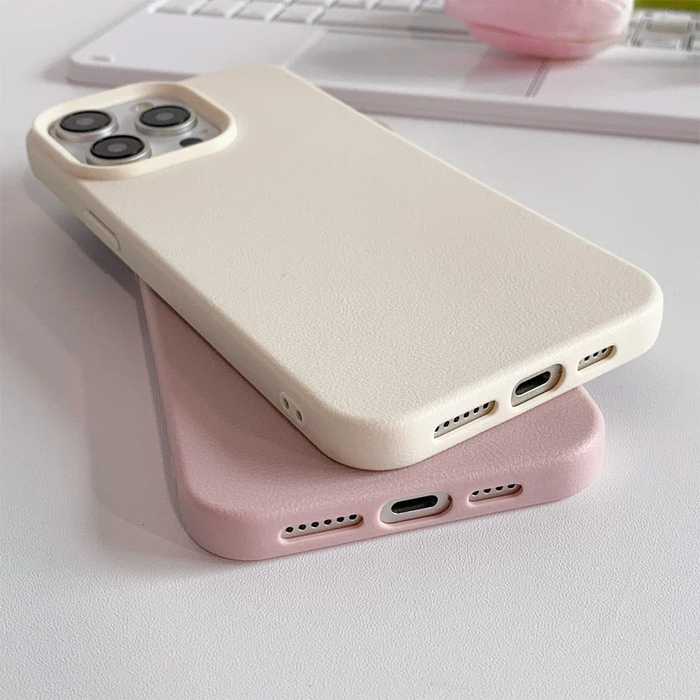 Luxury Leather Silicone Soft Case For iPhone 16 15 14 13 12 11 Pro Max Plus Candy Color Matte TPU Cover Shockproof Thin Shell