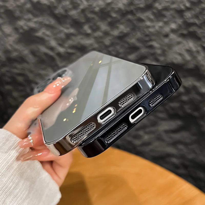Original Shockproof Tempered Glass Case For iPhone 15 14 13 12 Pro Max 11 Plating Frame Mirror Hard Back Lens Protection Cover