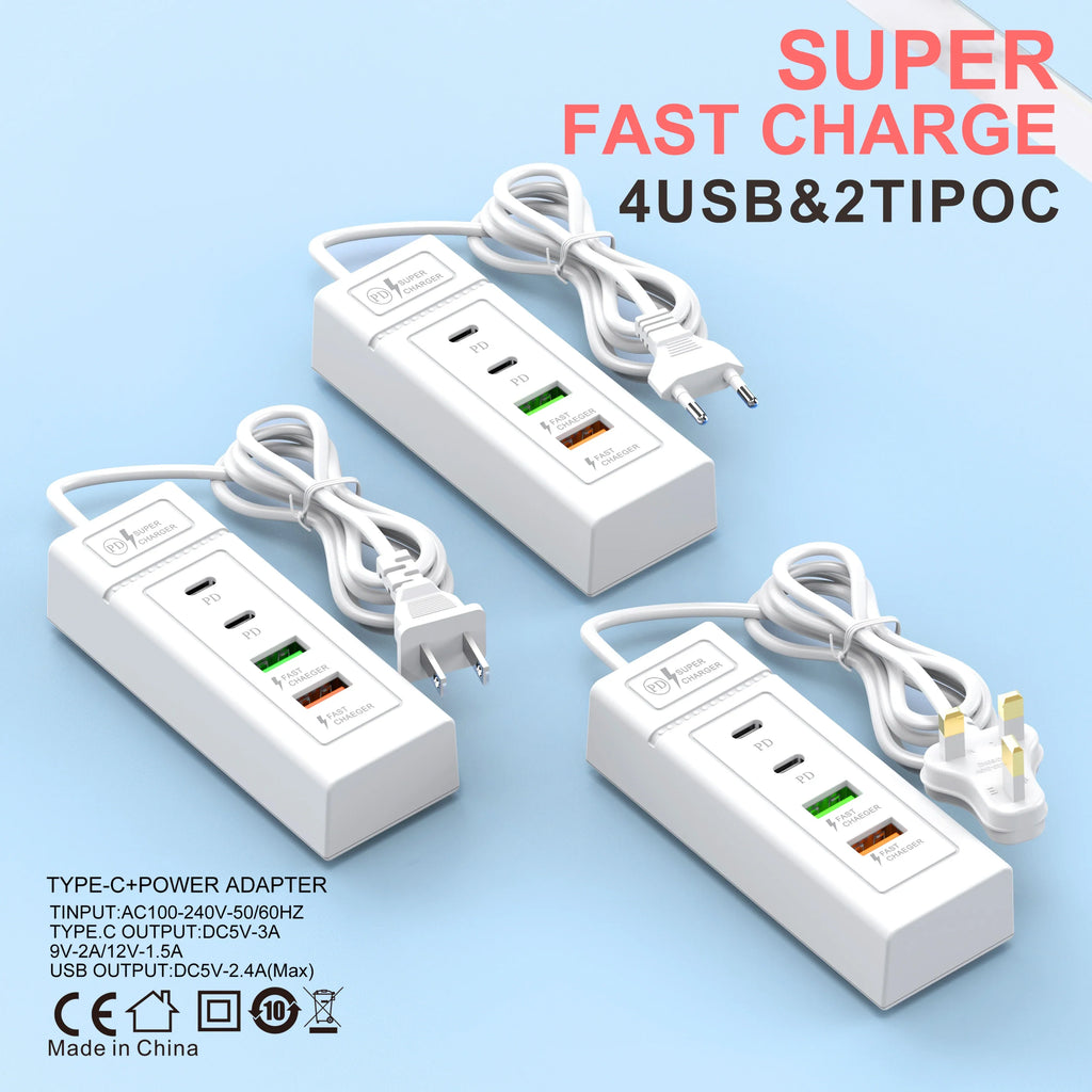 4 Ports USB Type C Charger Mini HUB 3.0 Splitter Fast Charging Wall Charger Phone Adapter For iPhone Xiaomi Samsung Power Socket