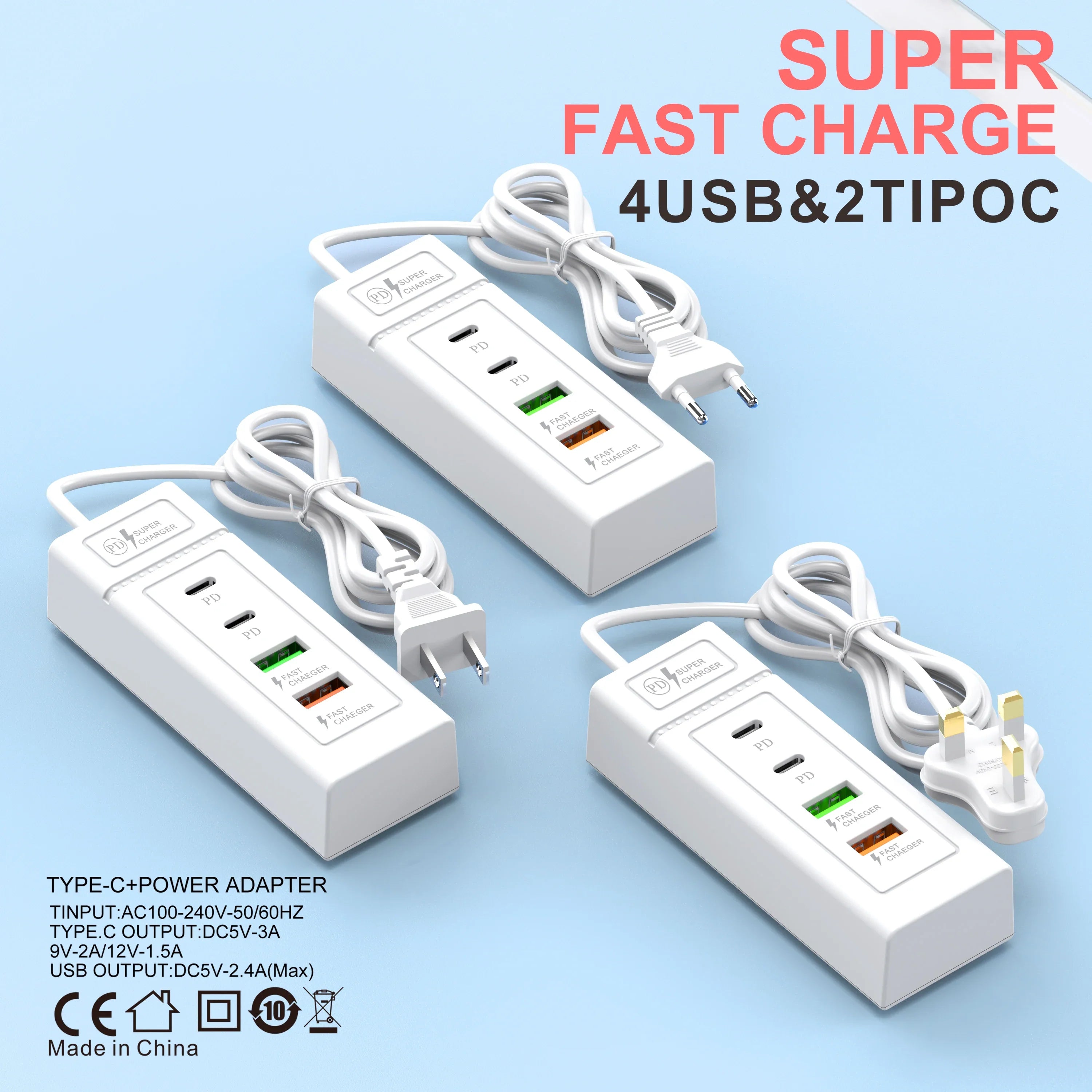4 Ports USB Type C Charger Mini HUB 3.0 Splitter Fast Charging Wall Charger Phone Adapter For iPhone Xiaomi Samsung Power Socket