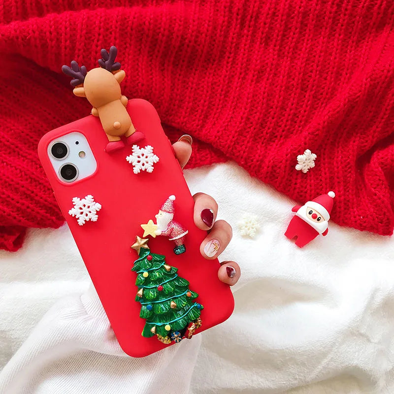 3D Santa Claus Christmas Tree Gloves Case For iPhone 16 13 12 15 14 Pro Max 13 12 Mini 14 16 15 Pro 16E SE4 Snowflake Elk Cover