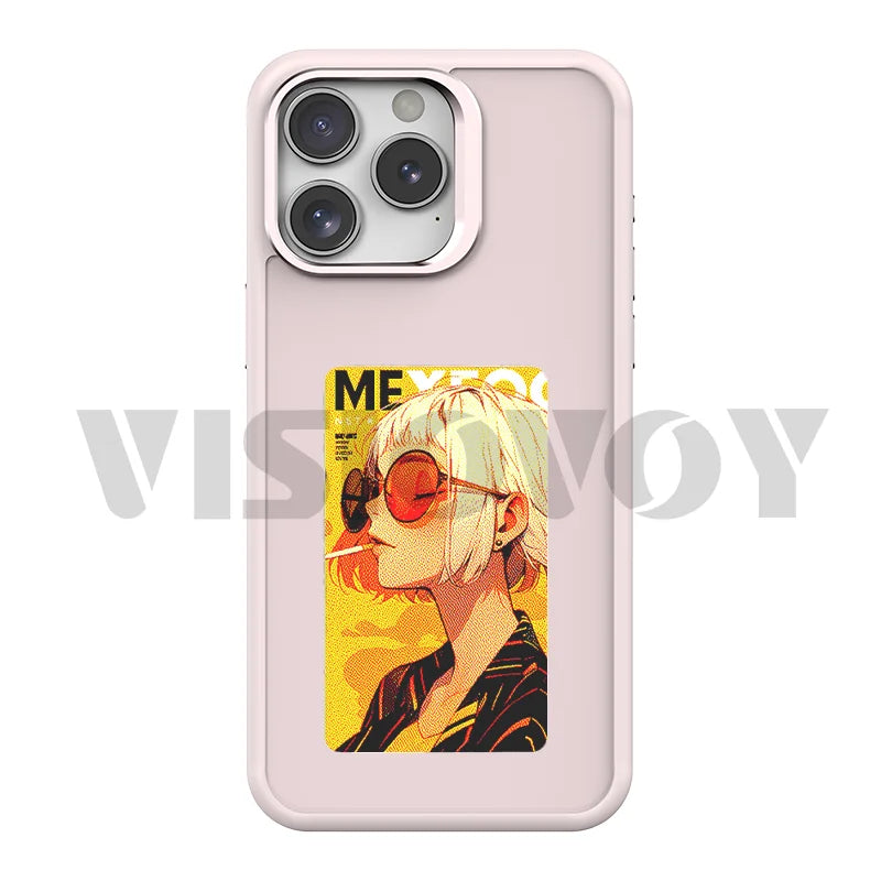 NFC Function Smart Phone Case For iphone 16 15 14 13 Pro Max E ink 4 Color Screen DIY Fashion Phone Cover Cartoon Girl New Funda