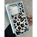 Pink Black Leopard Print Diamond Inlaid Frame Plain Case for iPhone 16 15 14 Plus 13 12 11 Pro Max Acrylic Silicone Hard Cover