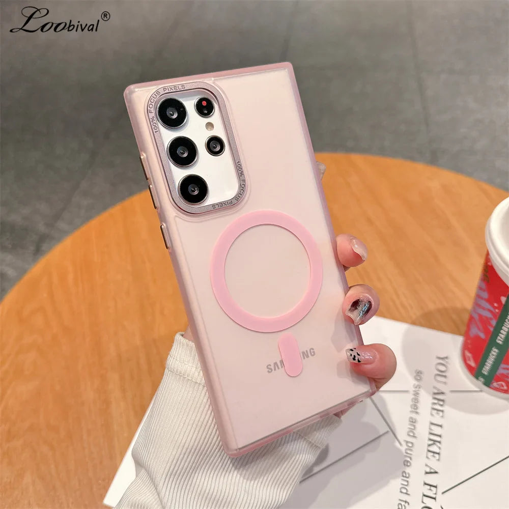 for Magsafe Transparent Matte Case for Samsung Galaxy S24 Ultra S23 S22 Plus Magnetic Hard Acrylic Ultra Slim Shockproof Cover