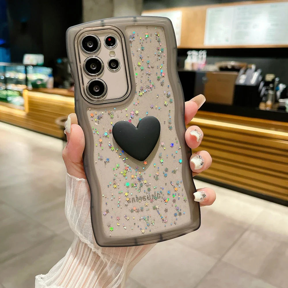 Glitter Love Heart Case for Samsung Galaxy S24 Ultra S23 S22 Plus S20 S21 FE Note 20 A54 A55 A35 A25 A15 A34 A14 A24 Clear Cover