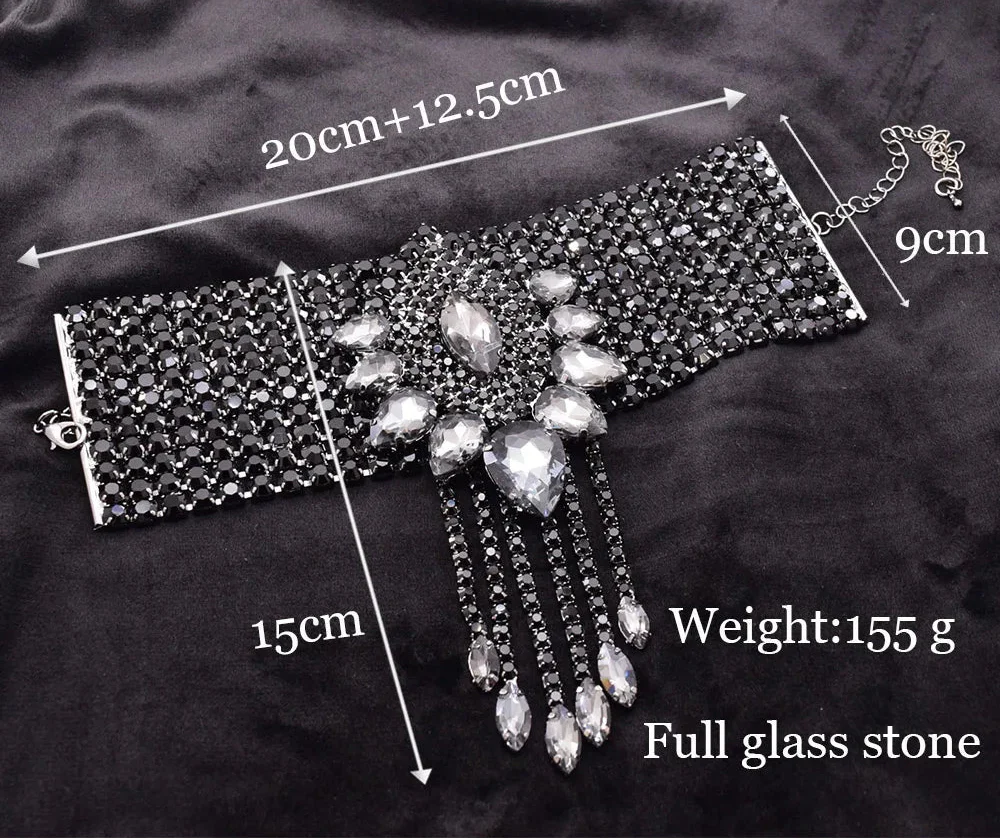 Rhinestone Shoulder Choker Necklace & Bracelet Jewelry Set