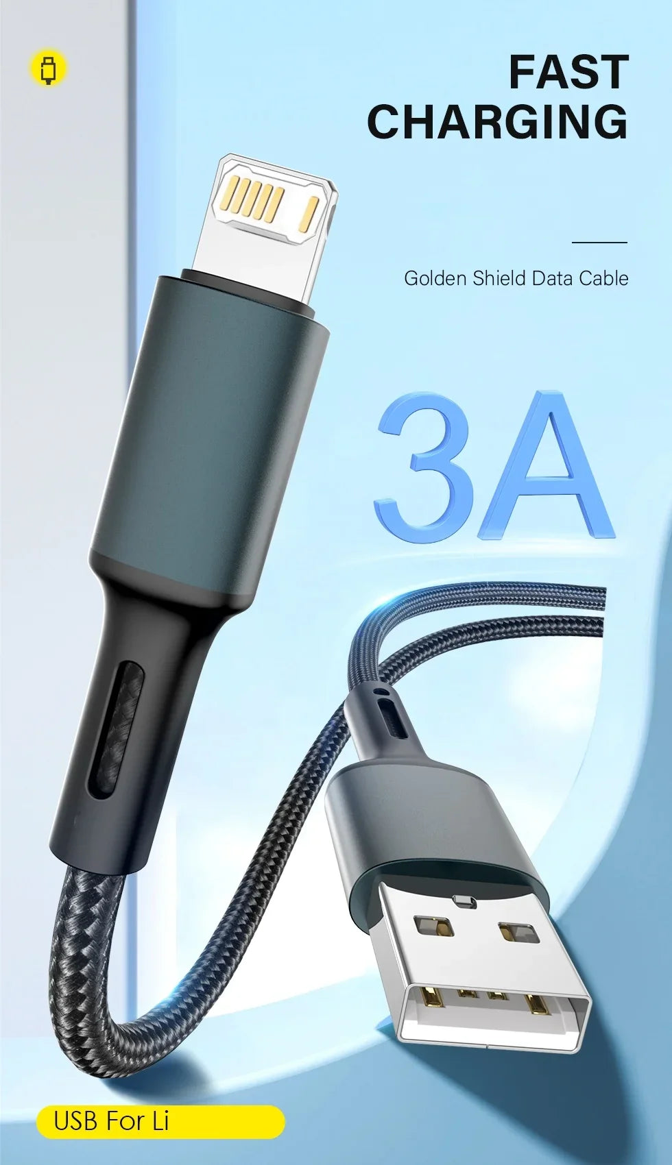 3A USB Cable For iPhone 14 13 12 11 Pro Max X XR 6s 7 8 Plus 2m 3m Lead Mobile Phone Fast Charging Cord Data Charger Wire