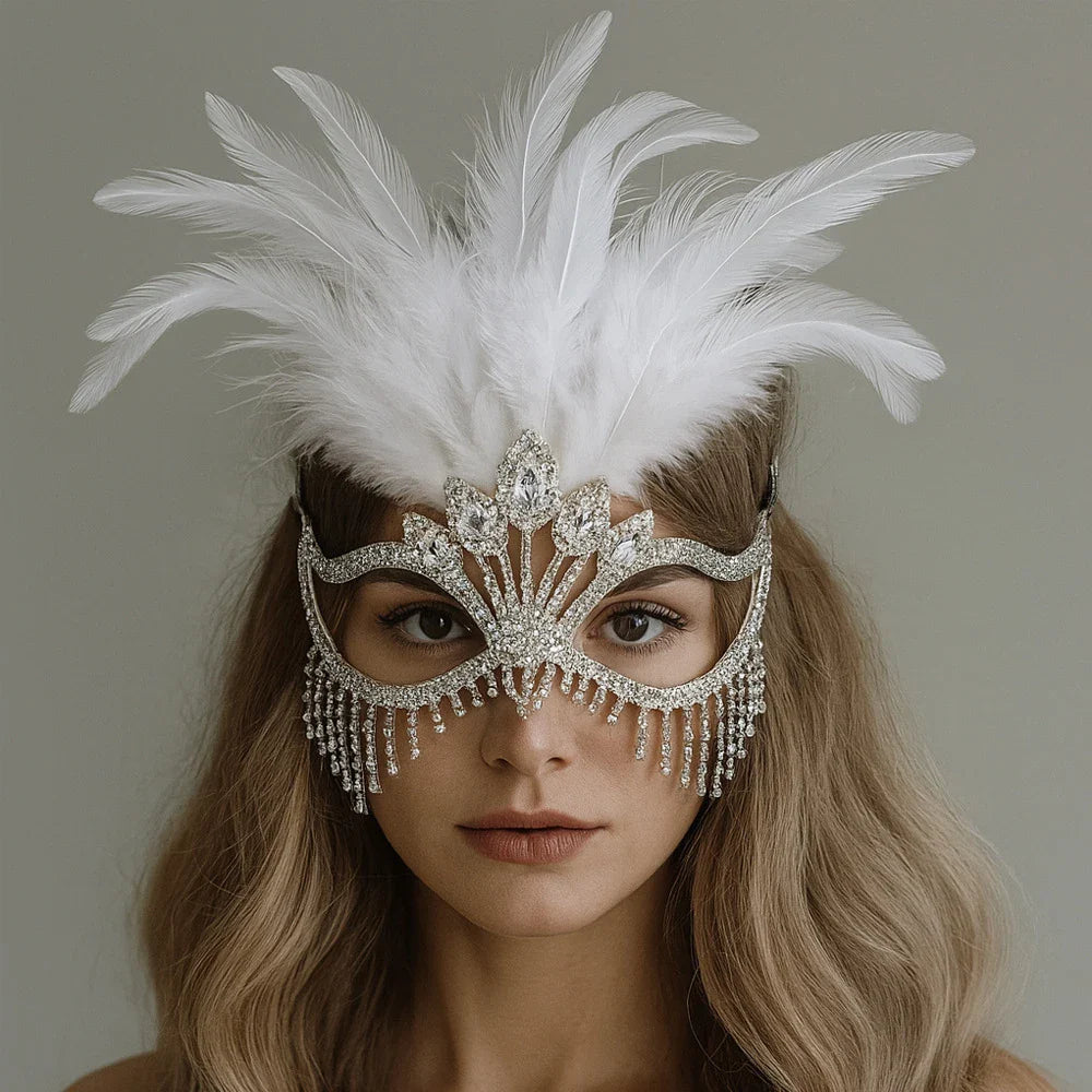 Carnival Feather Masquerade Jewelry Mask