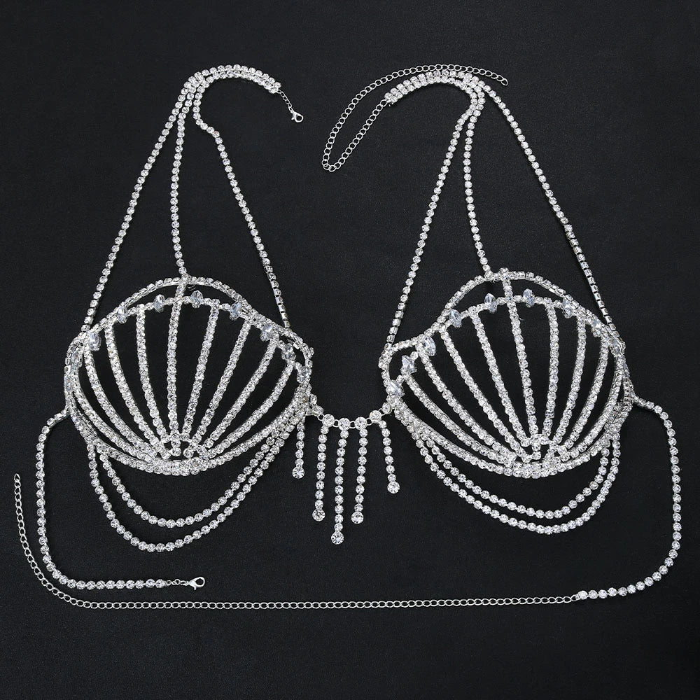 Rhinestone Shell Bra Crystal Chest Body Chain