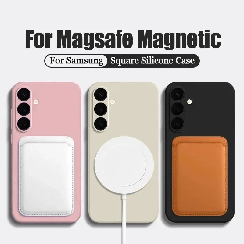 Liquid Silicone For Magsafe Magnetic Case For Samsung Galaxy S24 S25 Ultra S23 Plus S22 S21FE funda Wireless Charge Soft Cover