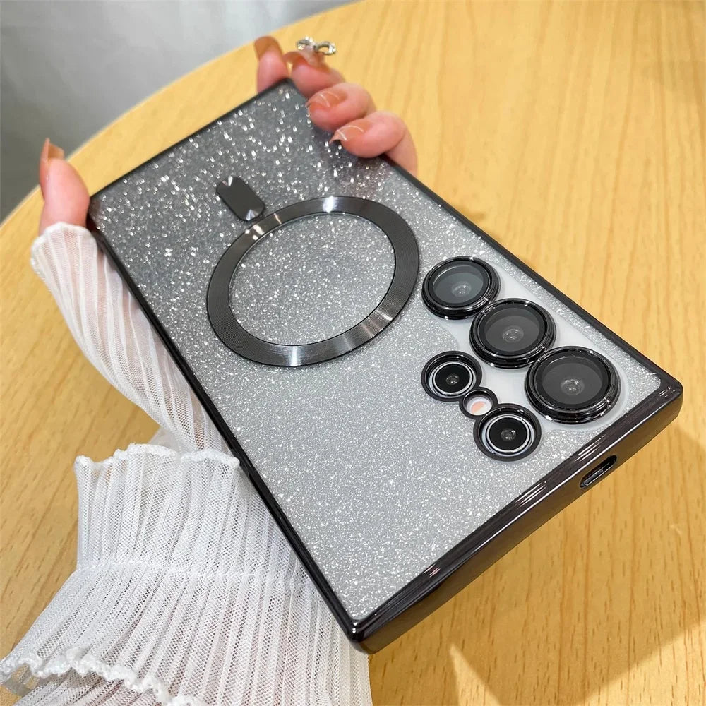 Bling Bright Cover For Samsung Galaxy S25 S24 S23 S22 S21 S20 Plus FE Note20 Ultra Glitter Case  Plat Wireless MagSafe Magnetic