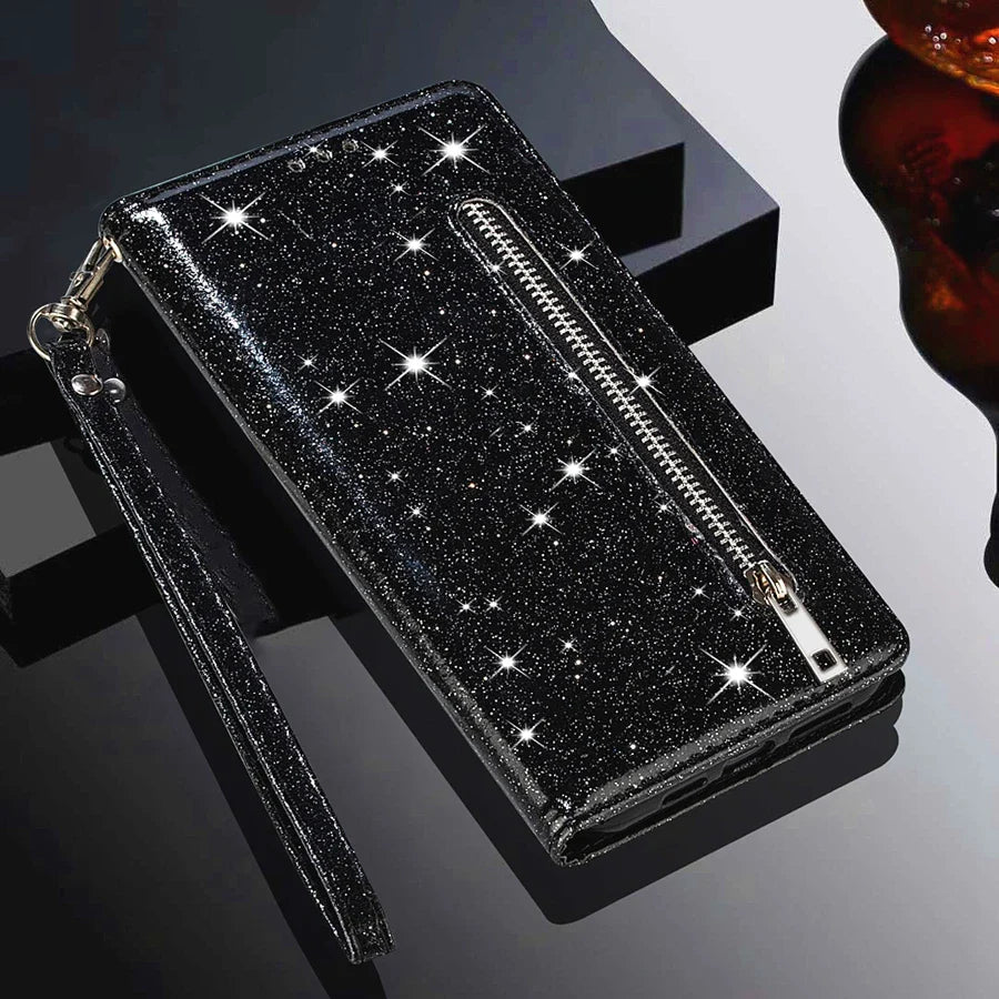 Glitter Wallet Magnetic Flip Leather Case For Samsung Galaxy Z Fold5 Z Fold4 Zipper Case For Samsung Galaxy Z Fold3 5G Z Fold 5