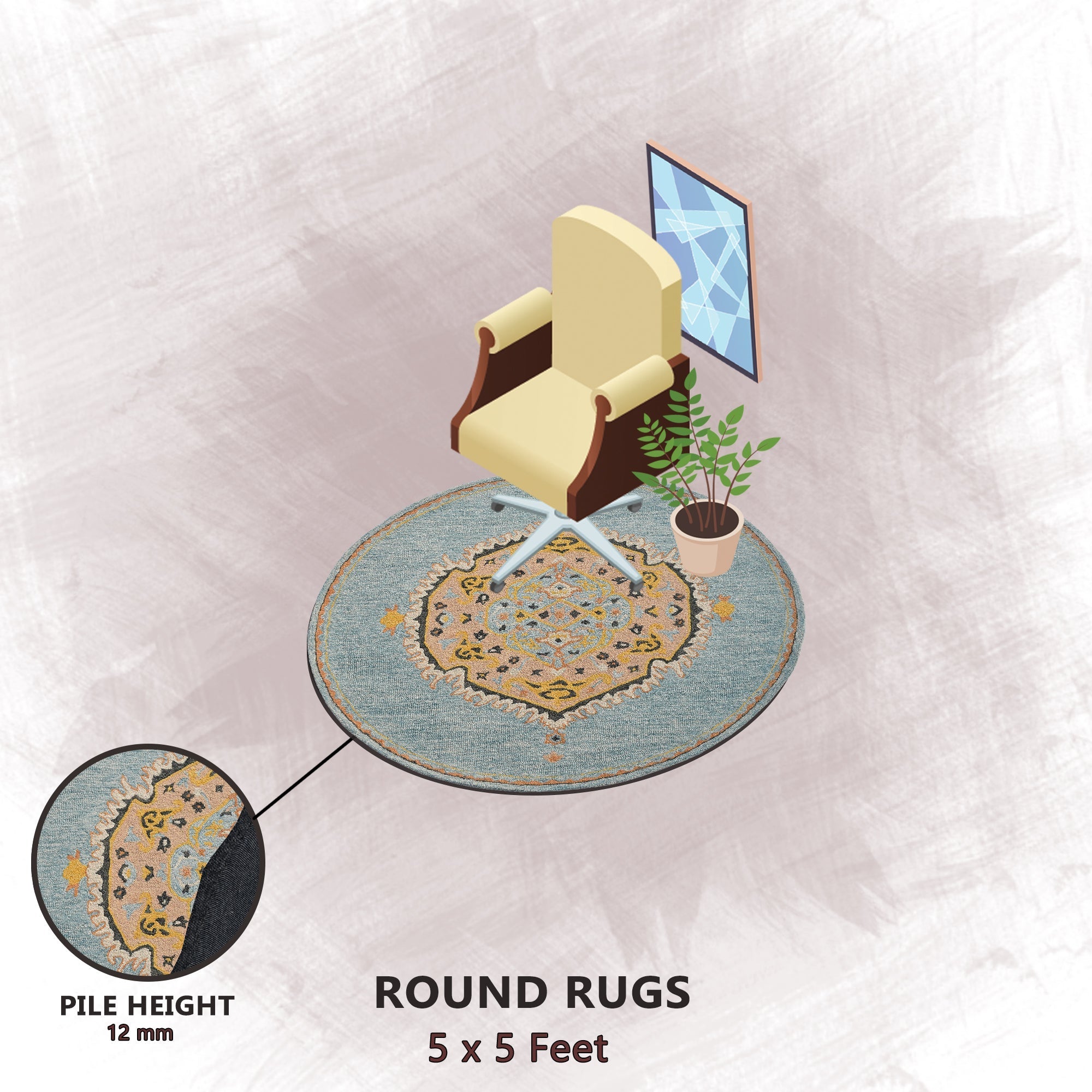 Premium Hand-Tufted Rug Made of 100% Wool  - Shivanka - 5x5 Feet
