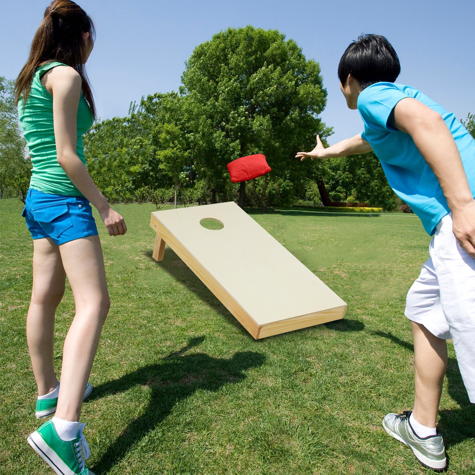 Solid Wood Cornhole Board Set Portable Corn Hole Game Board Includes 8 Bean Bags-M
