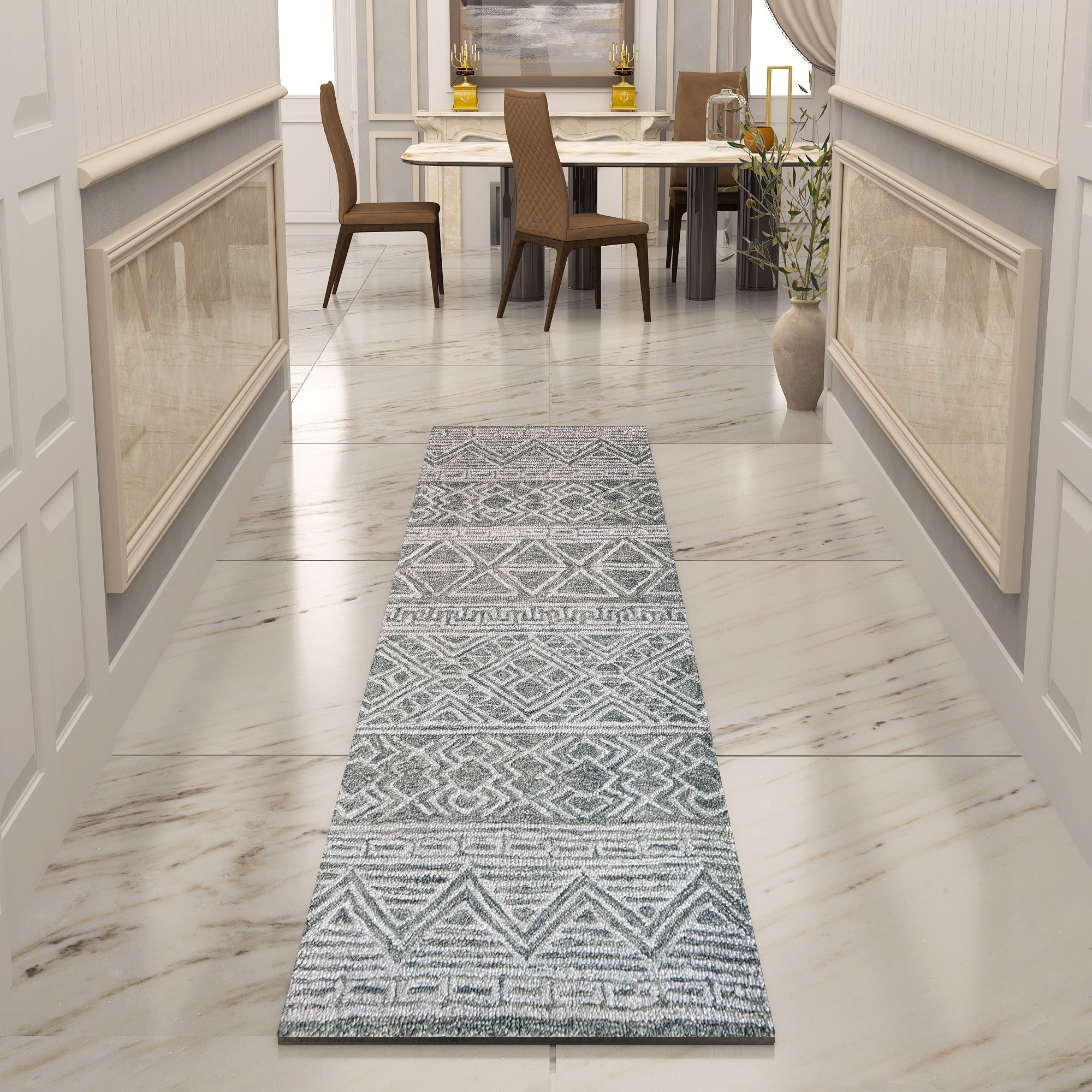 Premium Hand-Tufted Rug Made of 100% Wool  - Still River Grey - 2x10 Feet