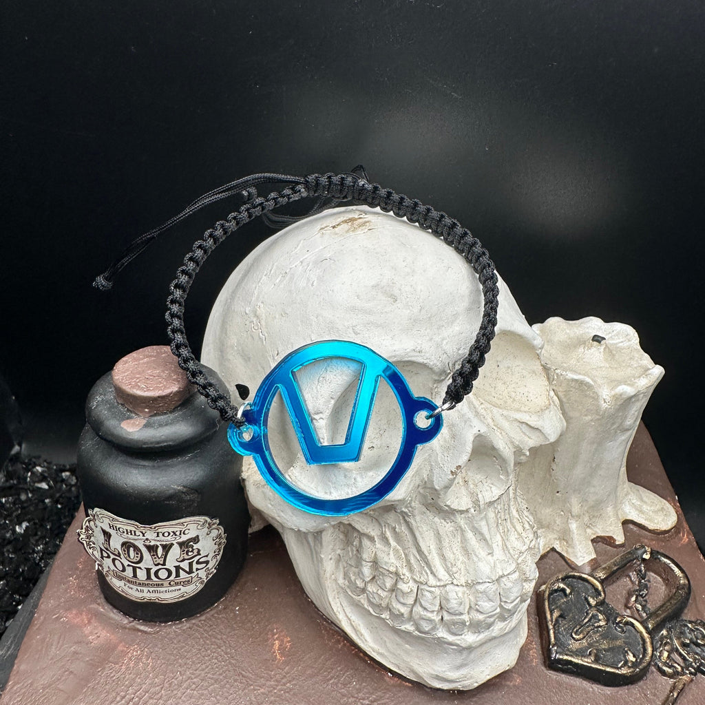 Swinger Symbol Lapis Acrylic Bracelet on Adjustable Black Cord