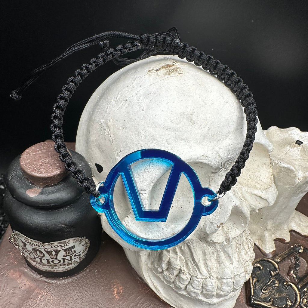 Swinger Symbol Lapis Acrylic Bracelet on Adjustable Black Cord