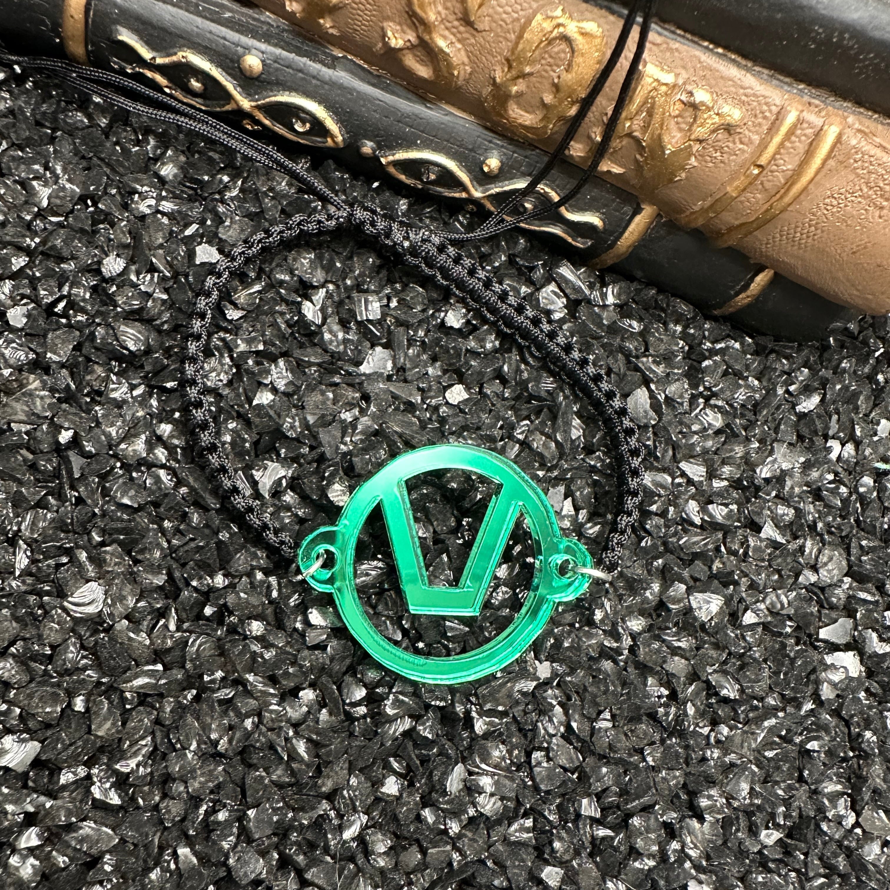 Swinger Symbol Green Acrylic Bracelet on Adjustable Black Cord