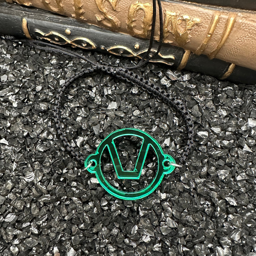 Swinger Symbol Green Acrylic Bracelet on Adjustable Black Cord