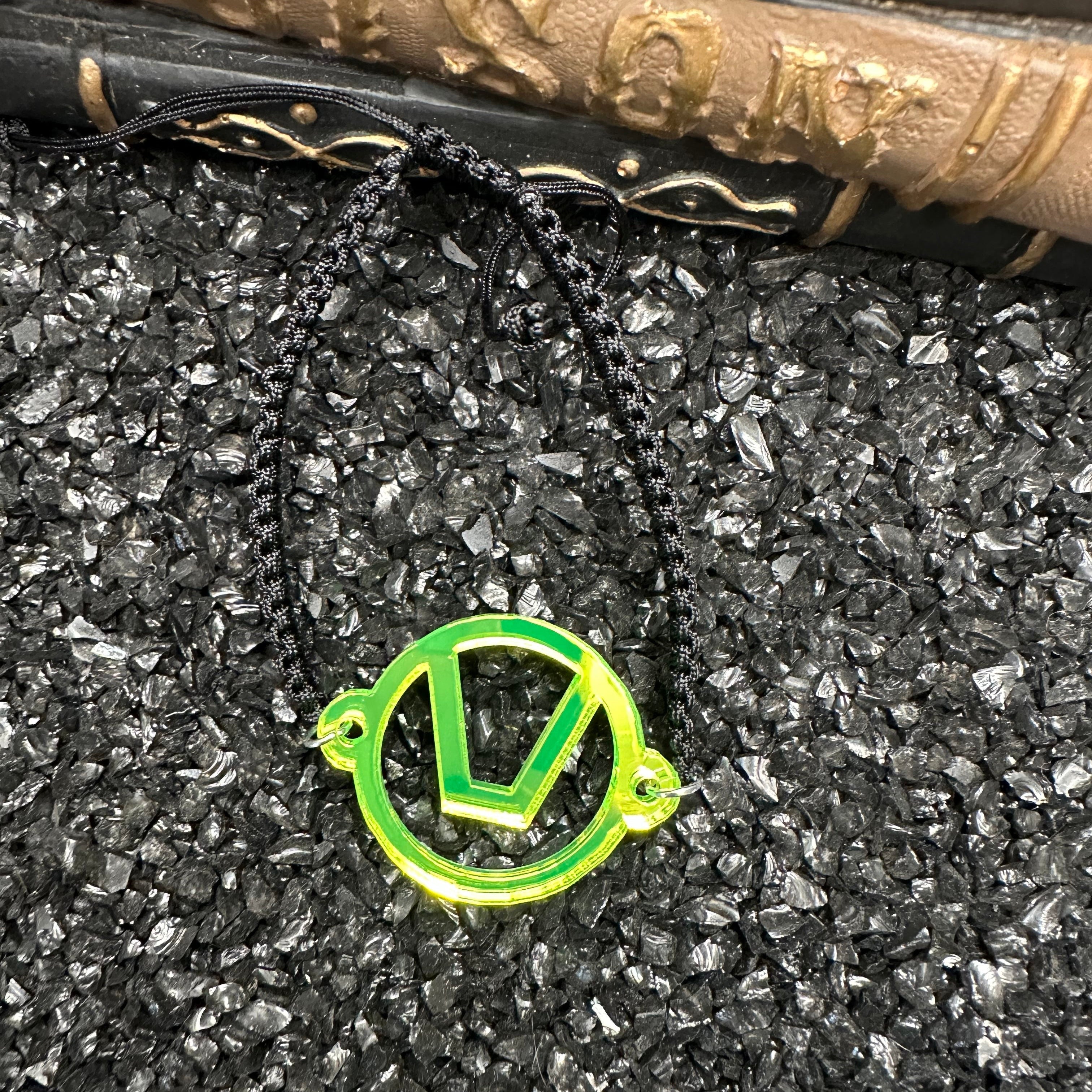 Swinger Symbol Lime Green Acrylic Bracelet on Adjustable Black Cord