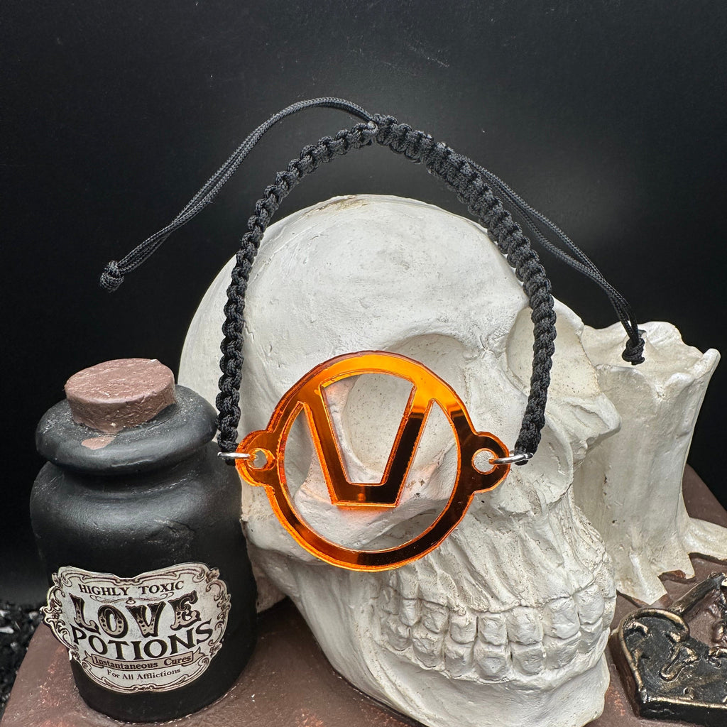 Swinger Symbol Orange Acrylic Bracelet on Adjustable Black Cord