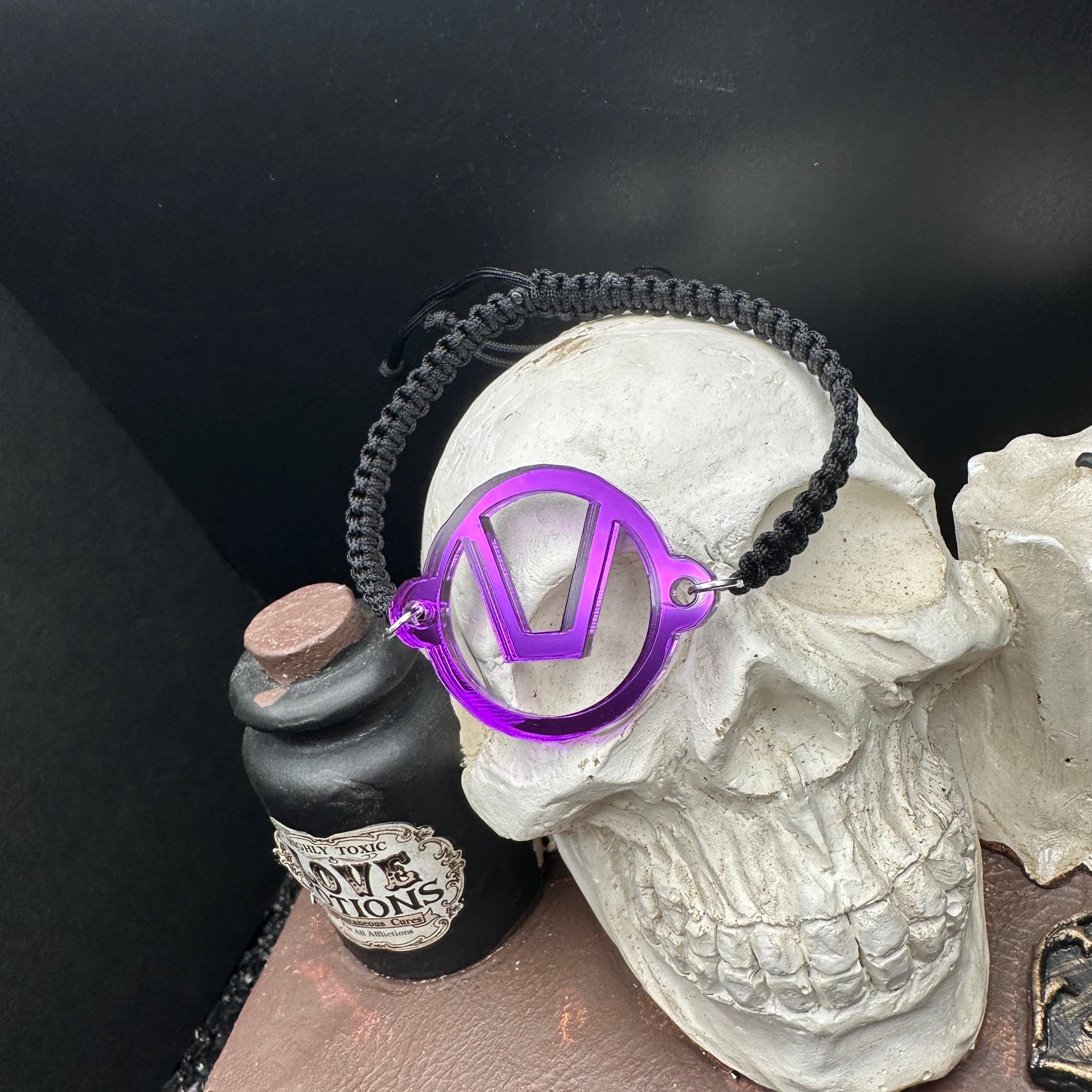 Swinger Symbol Purple Acrylic Bracelet on Adjustable Black Cord