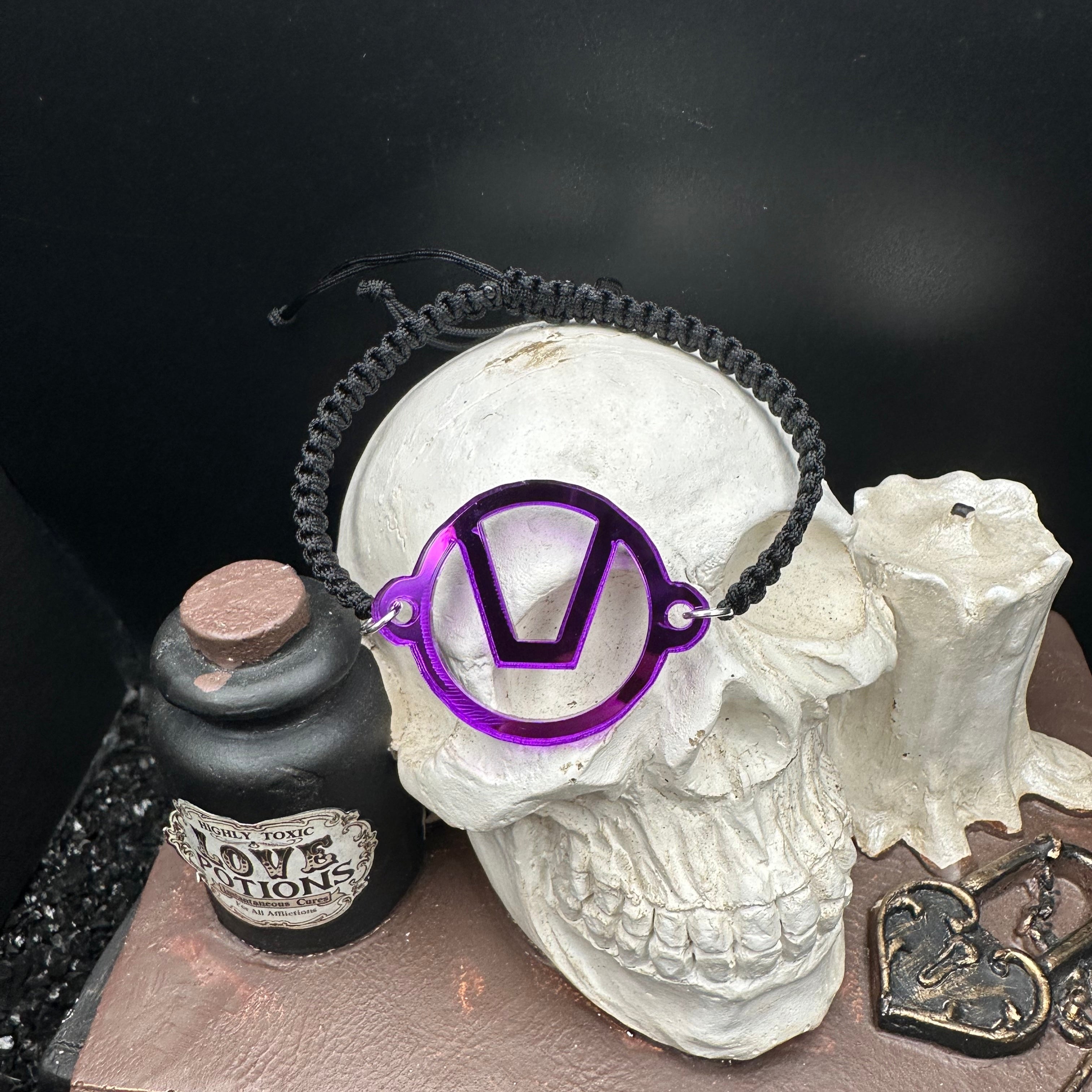 Swinger Symbol Purple Acrylic Bracelet on Adjustable Black Cord