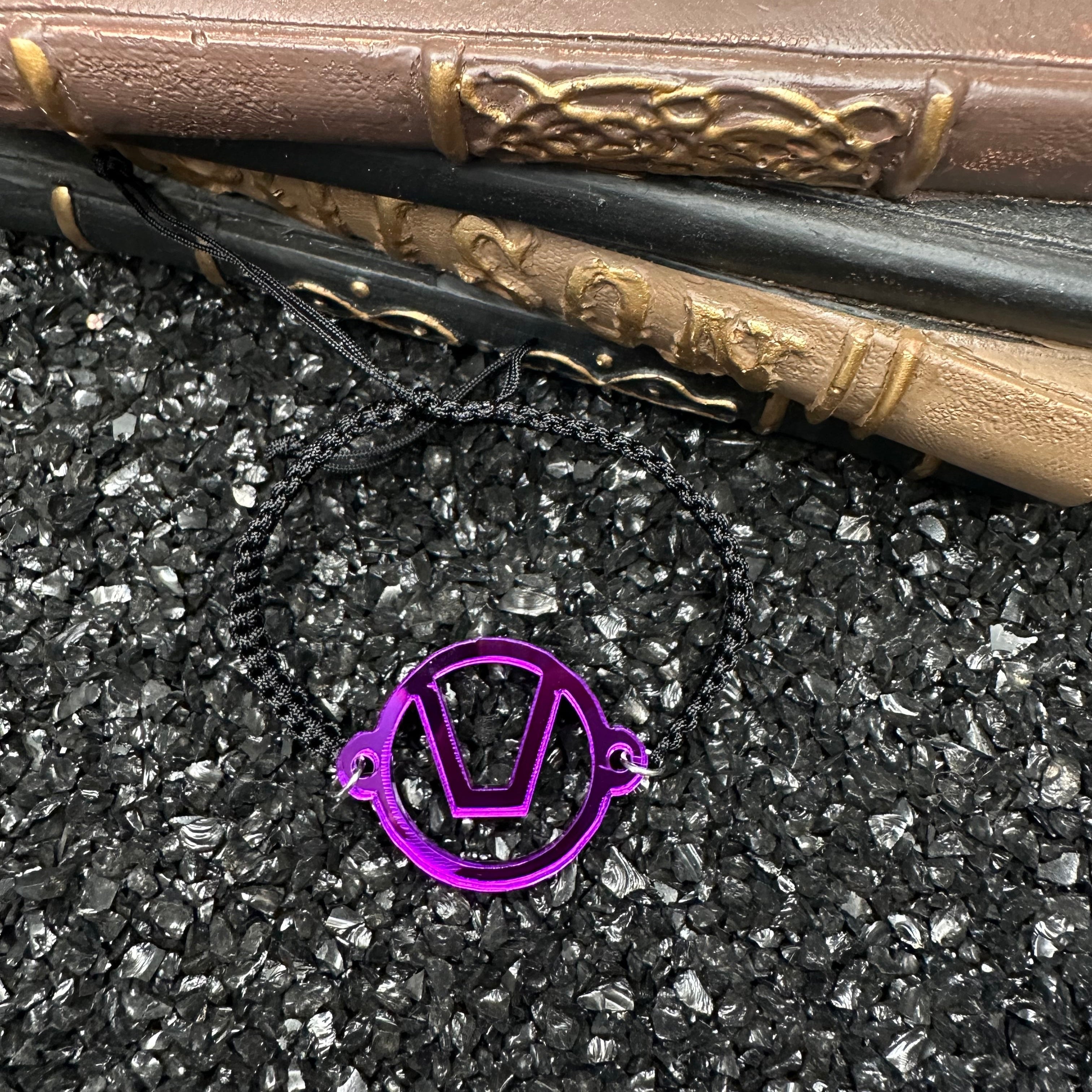 Swinger Symbol Purple Acrylic Bracelet on Adjustable Black Cord