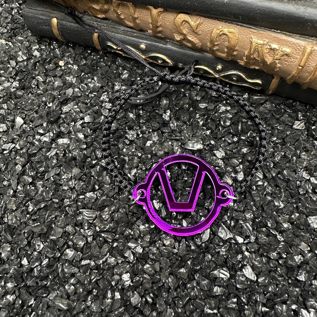Swinger Symbol Purple Acrylic Bracelet on Adjustable Black Cord