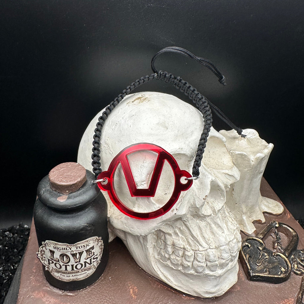 Swinger Symbol Red Acrylic Bracelet on Adjustable Black Cord