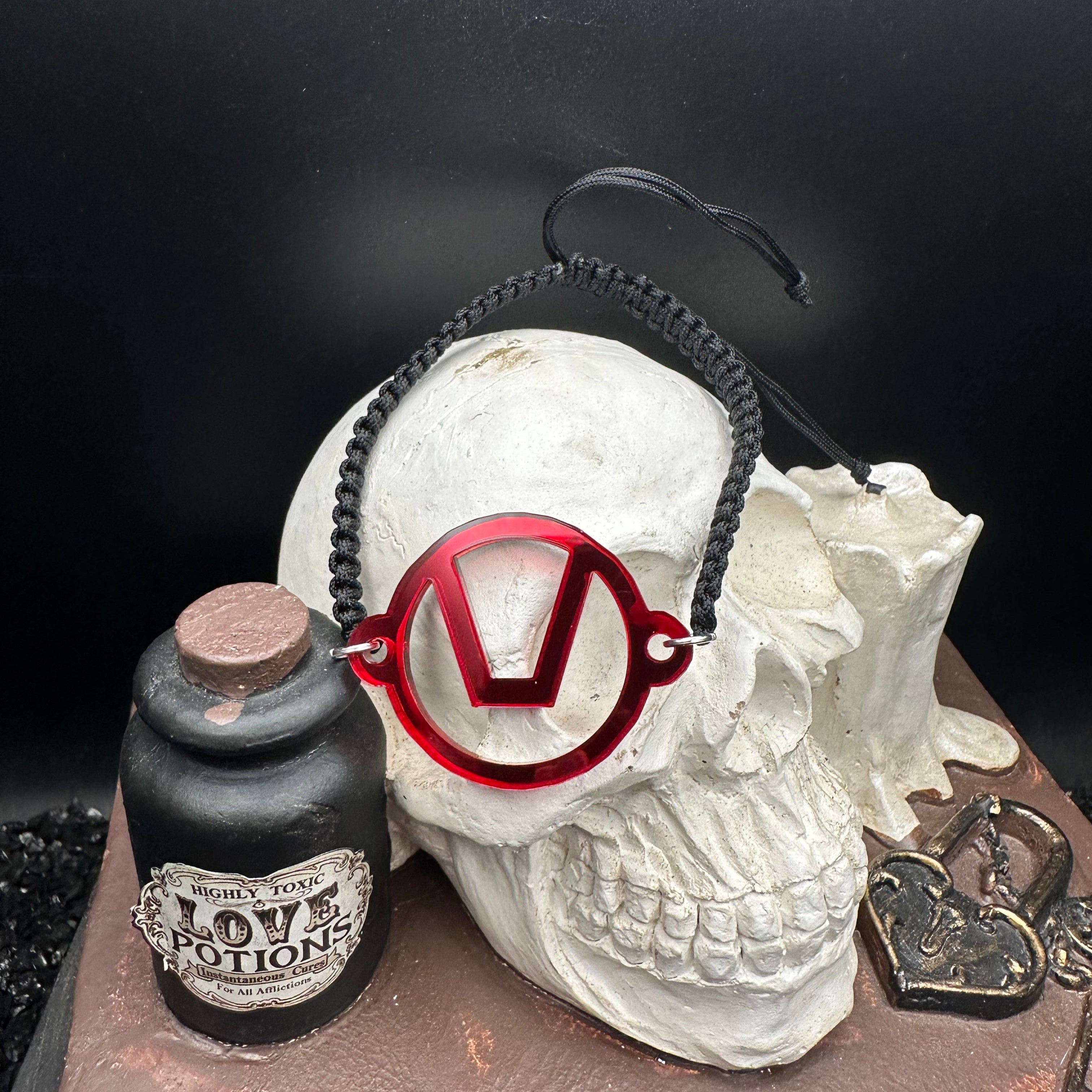 Swinger Symbol Red Acrylic Bracelet on Adjustable Black Cord