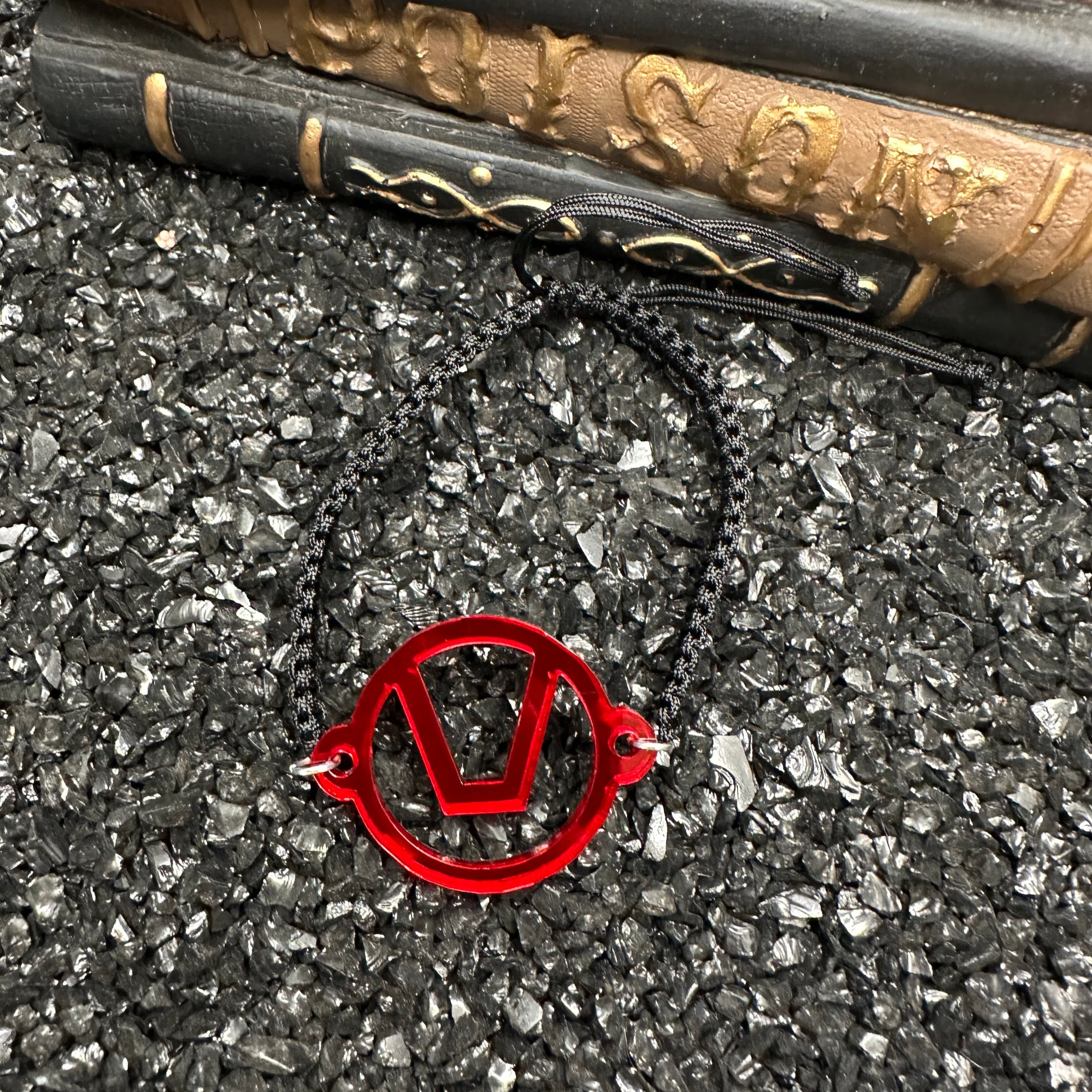 Swinger Symbol Red Acrylic Bracelet on Adjustable Black Cord