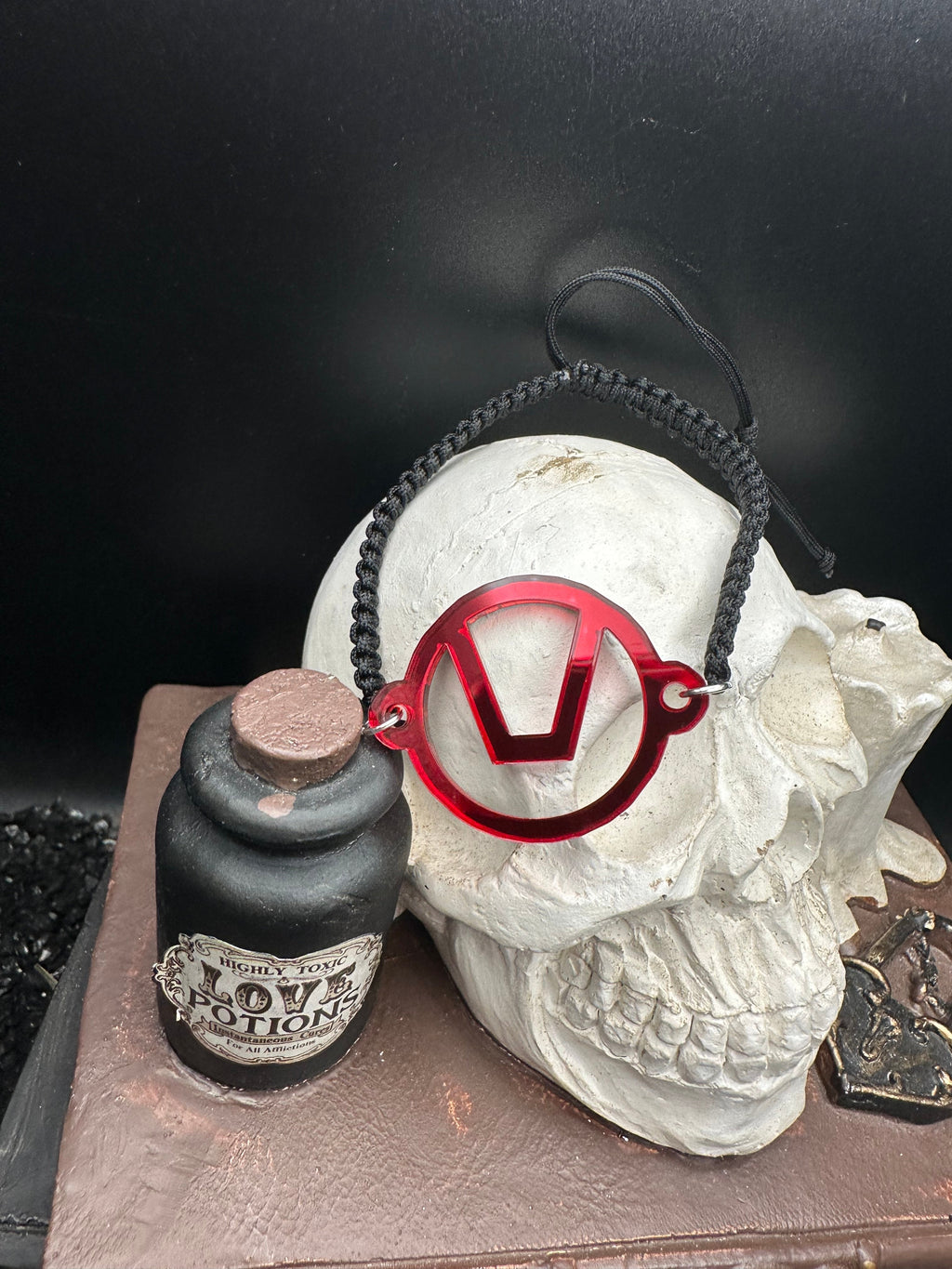 Swinger Symbol Red Acrylic Bracelet on Adjustable Black Cord