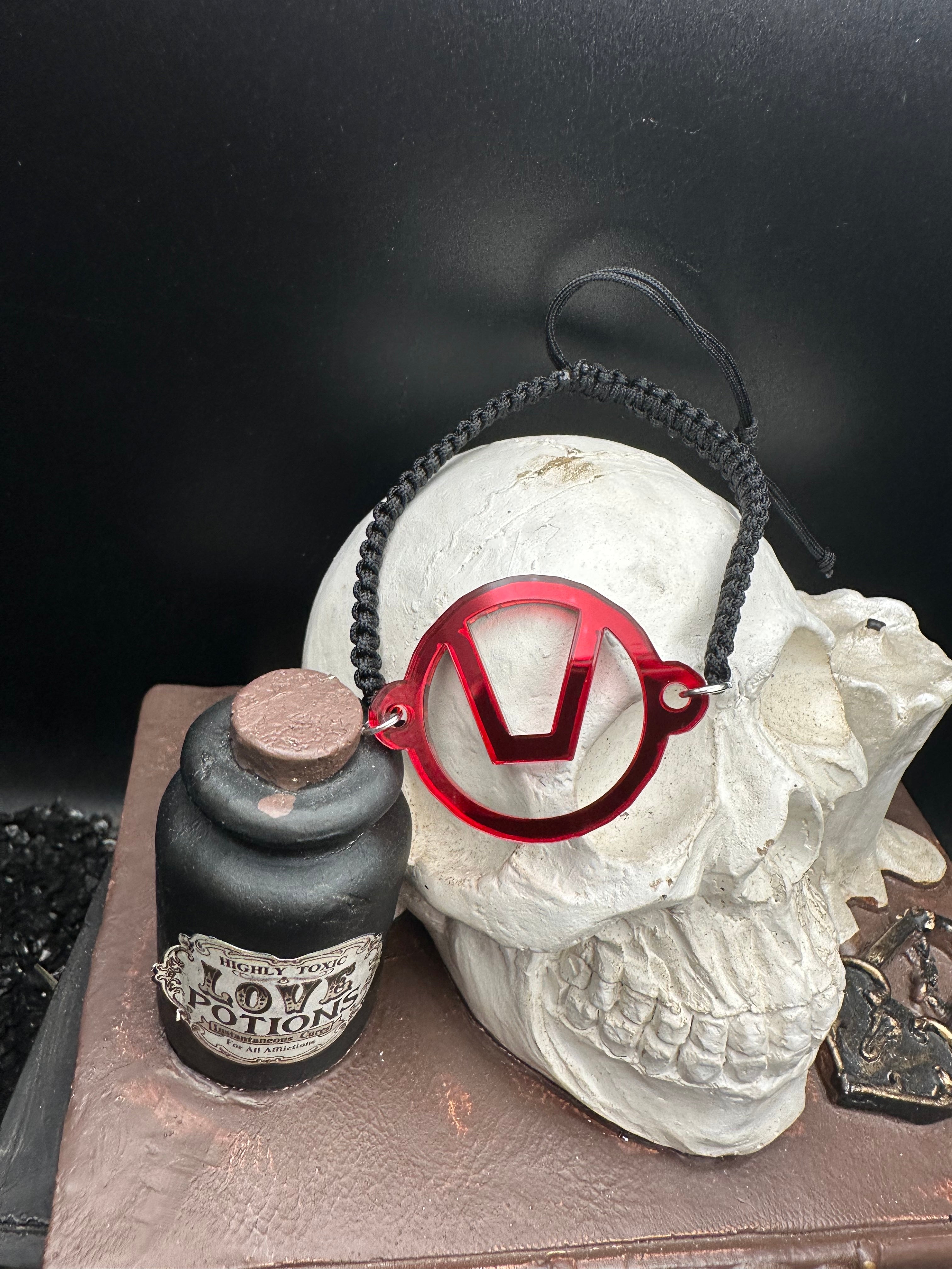 Swinger Symbol Red Acrylic Bracelet on Adjustable Black Cord