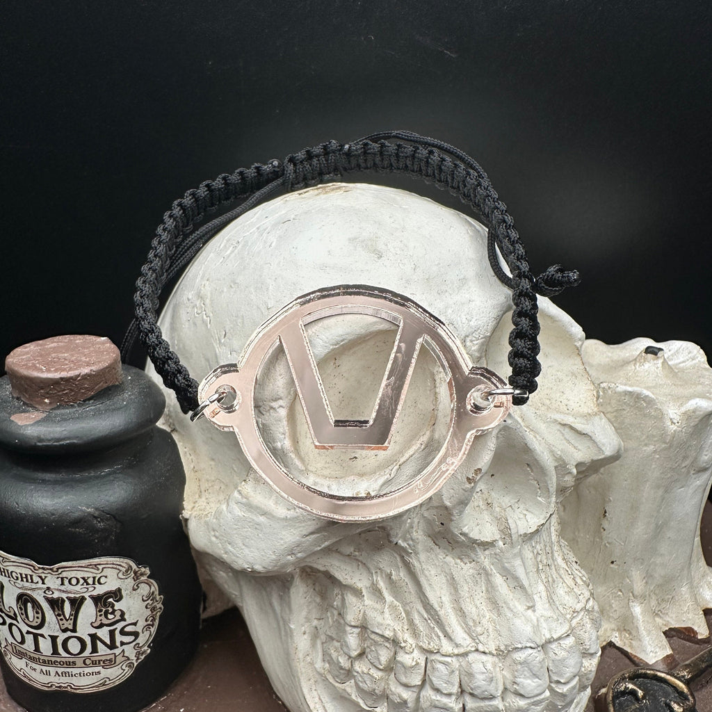 Swinger Symbol Rose Gold Acrylic Bracelet on Adjustable Black Cord