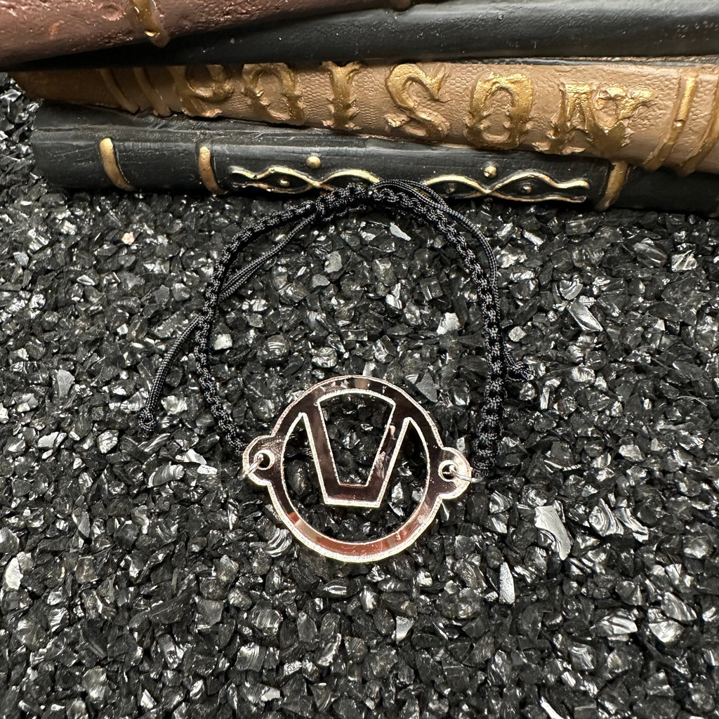Swinger Symbol Rose Gold Acrylic Bracelet on Adjustable Black Cord