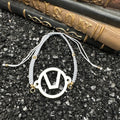 Swinger Symbol White Acrylic Bracelet on Adjustable Grey Cord