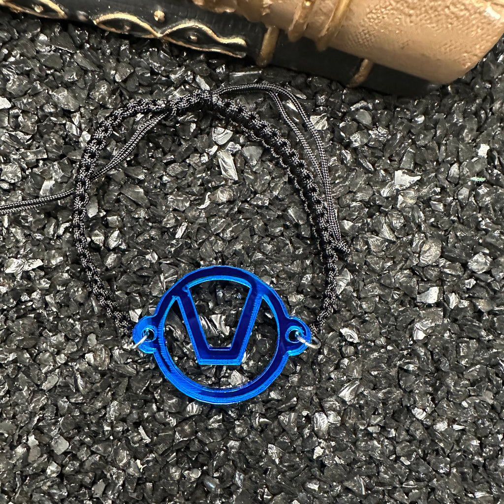 Swinger Symbol Blue Acrylic Bracelet on Adjustable Black Cord