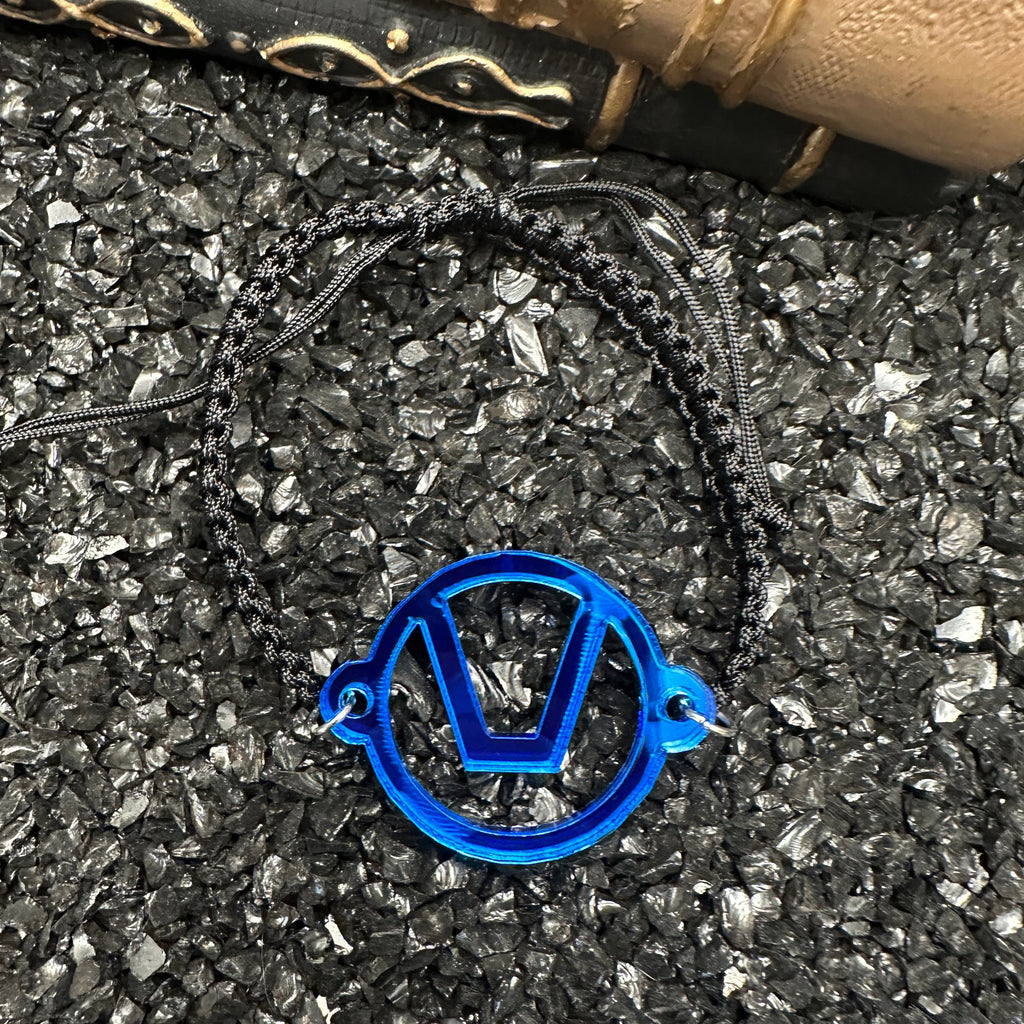 Swinger Symbol Blue Acrylic Bracelet on Adjustable Black Cord