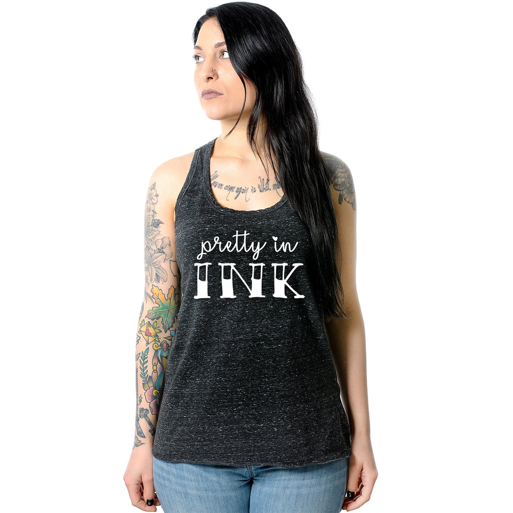 Pretty in Ink Black Gray Cosmic Twist Back Tank Top
