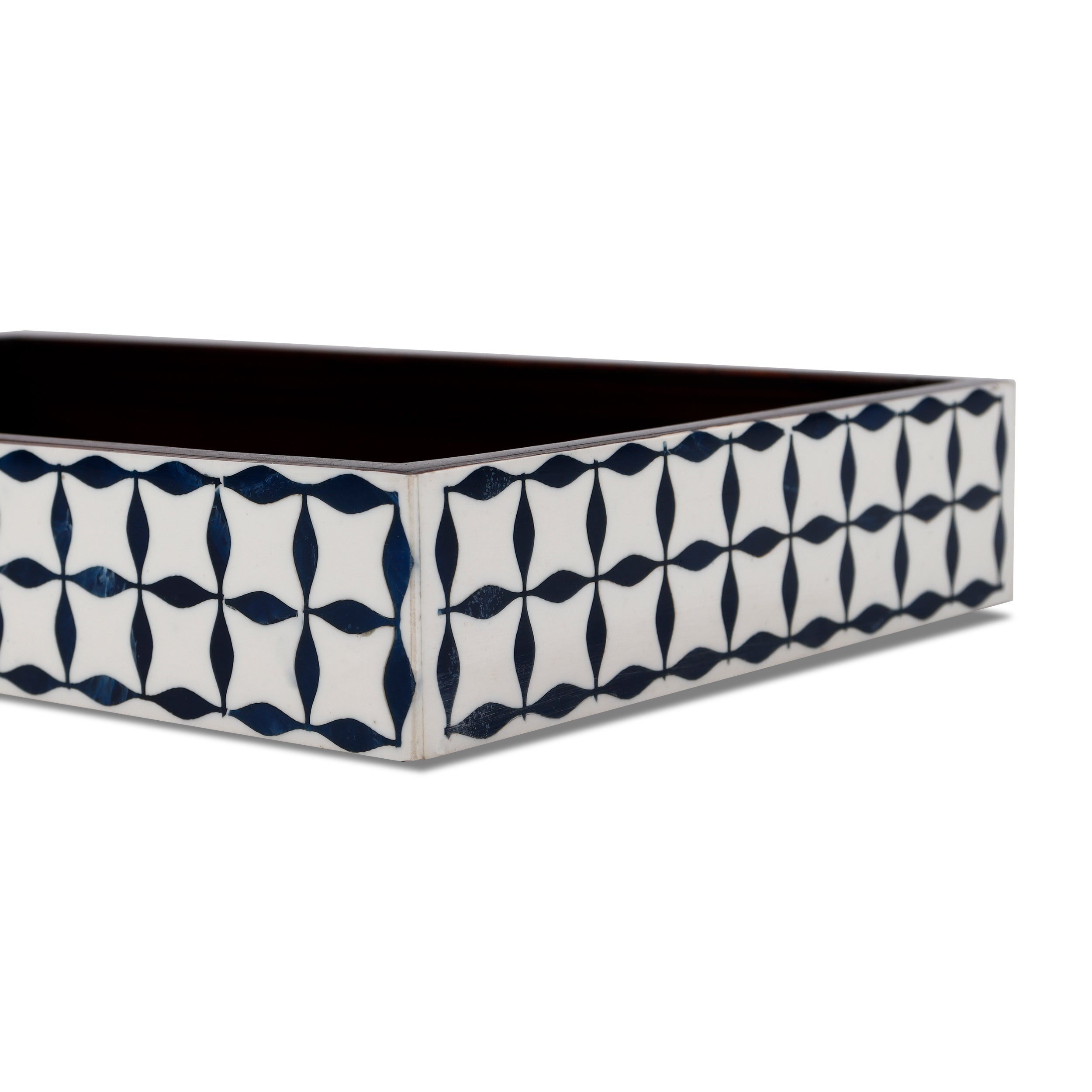 Vanity Trays illusion Wrap Collection Bone & Resin Inlay, Black-White, 10" x 6"